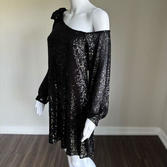 CeCe One Shoulder Sequin Dress With Bow NWT - Picture 5 of 10